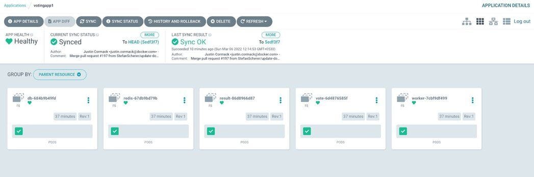 Events section in Argo CD tracking deployment and sync activities