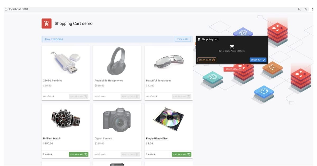Screenshot of the shopping cart application user interface