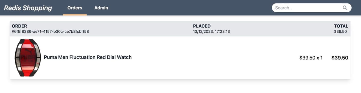 Order history view showing previous transactions