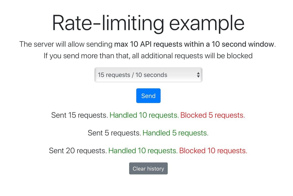 Rate limiting application user interface showing request quota and remaining attempts