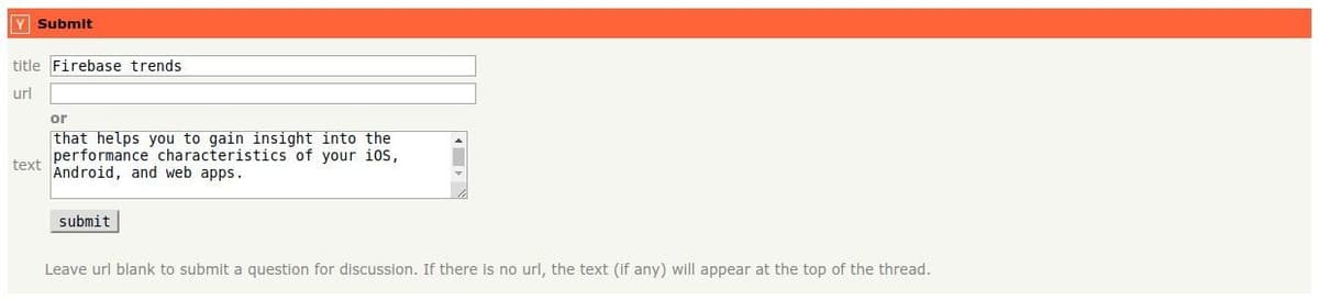 Hacker News clone item submission form