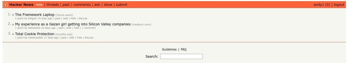 Hacker News clone news item list page