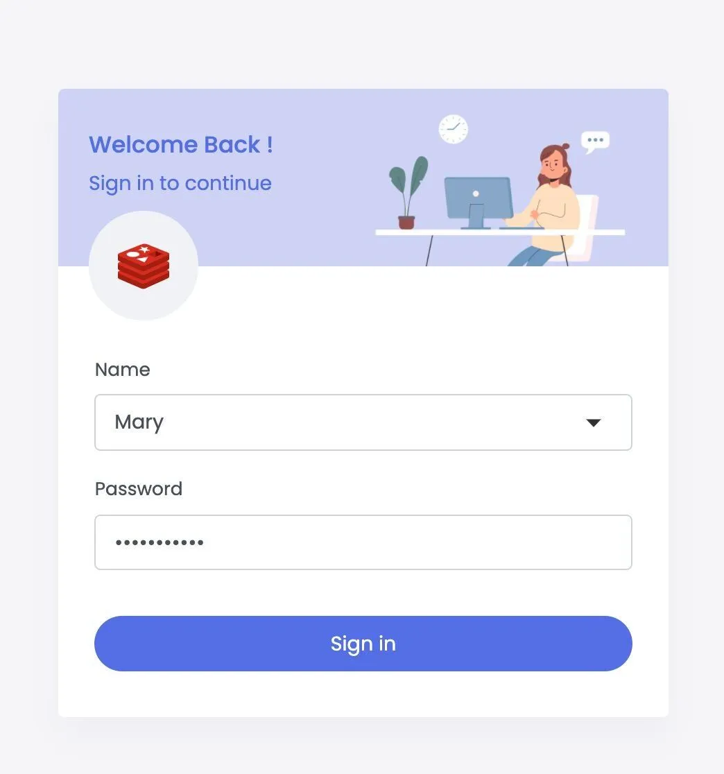 Chat application frontend showing user login and room list
