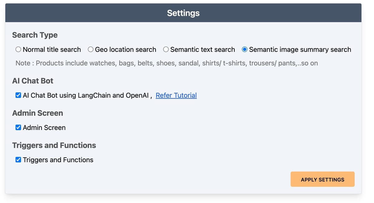 Enabling the semantic image summary search option in the settings page