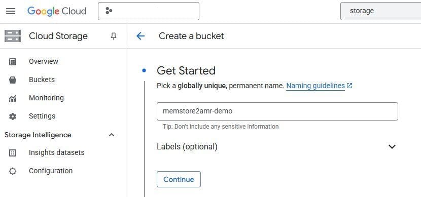 Creating a new Google Cloud Storage bucket for Memorystore backups