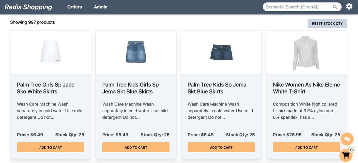 E-commerce app dashboard showing a list of products