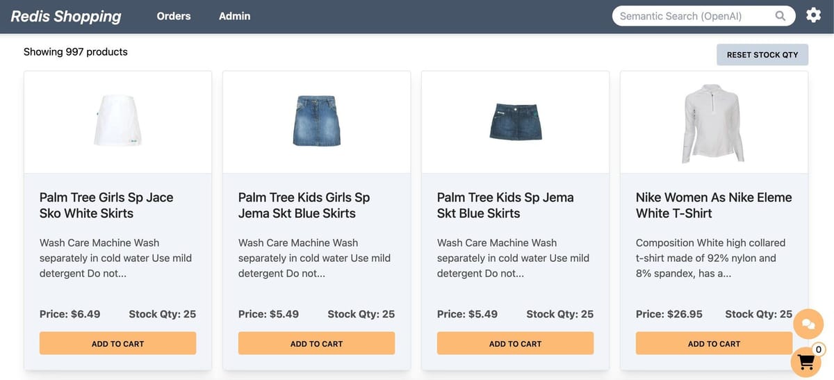E-commerce app dashboard showing a list of products