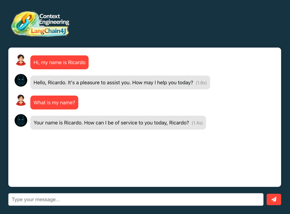 Chat demonstrating memory retention across messages
