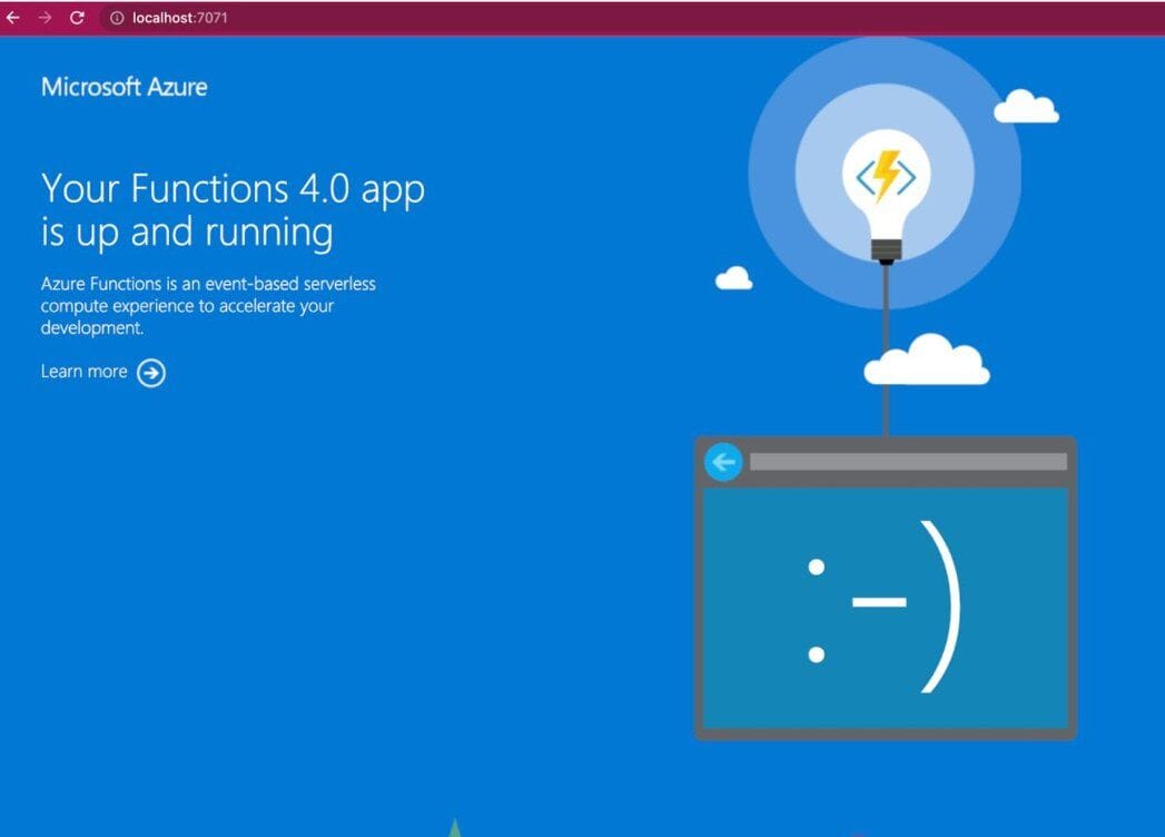 Verifying the running Azure Functions application in a web browser