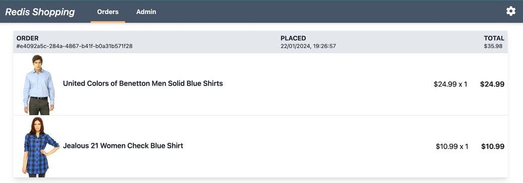 Order history view showing order status