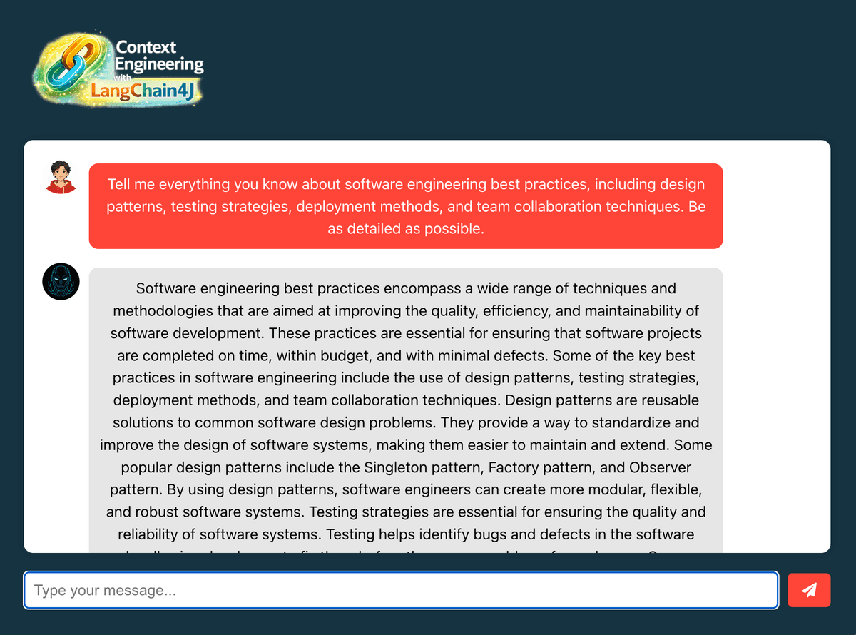 Chat interface demonstrating token window behavior