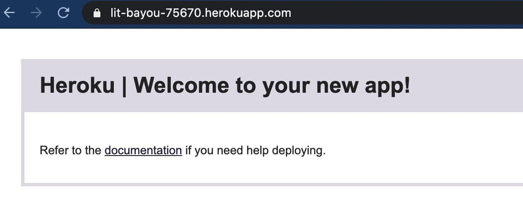 Terminal output of the heroku create command showing the application URL