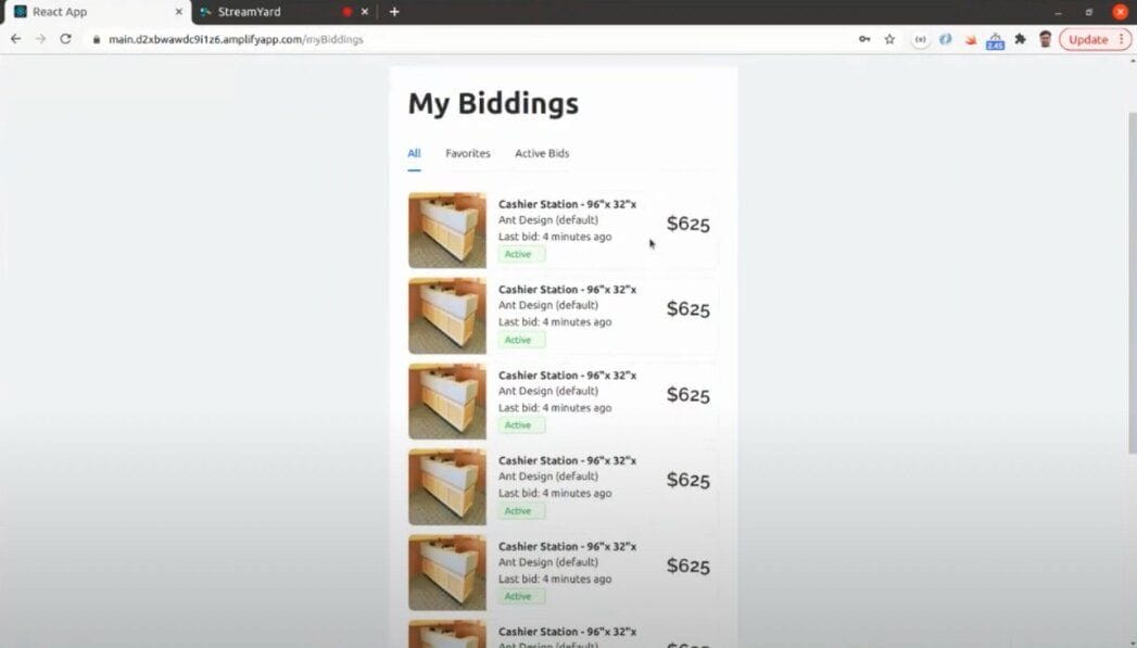 Viewing all upcoming auctions in the navigation bar
