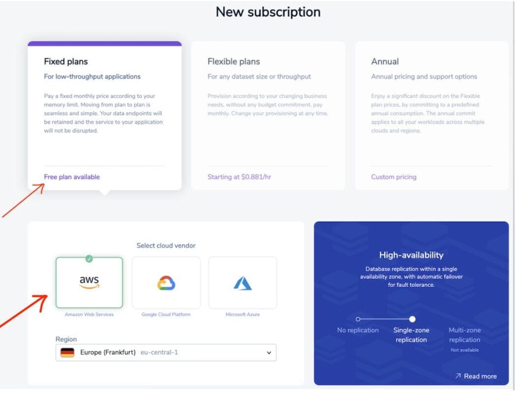 Viewing the Redis Cloud database endpoint and port information