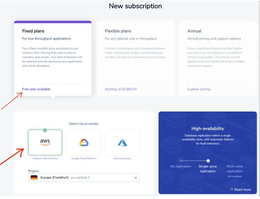Viewing the Redis Cloud database endpoint and port information