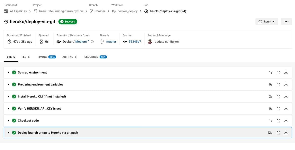 CircleCI dashboard showing a triggered build pipeline in progress