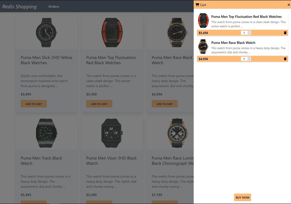 Shopping cart interface showing products and checkout button
