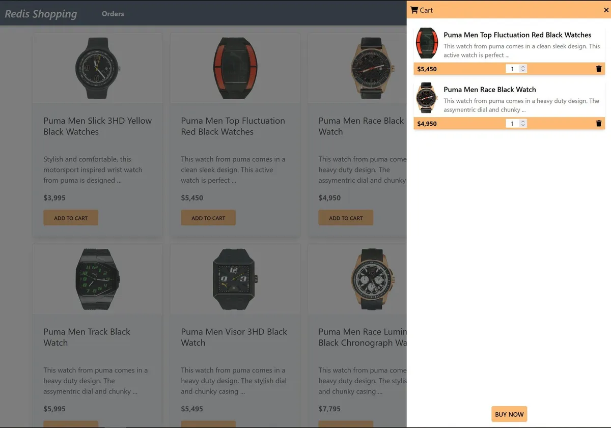Shopping cart interface showing products and checkout button