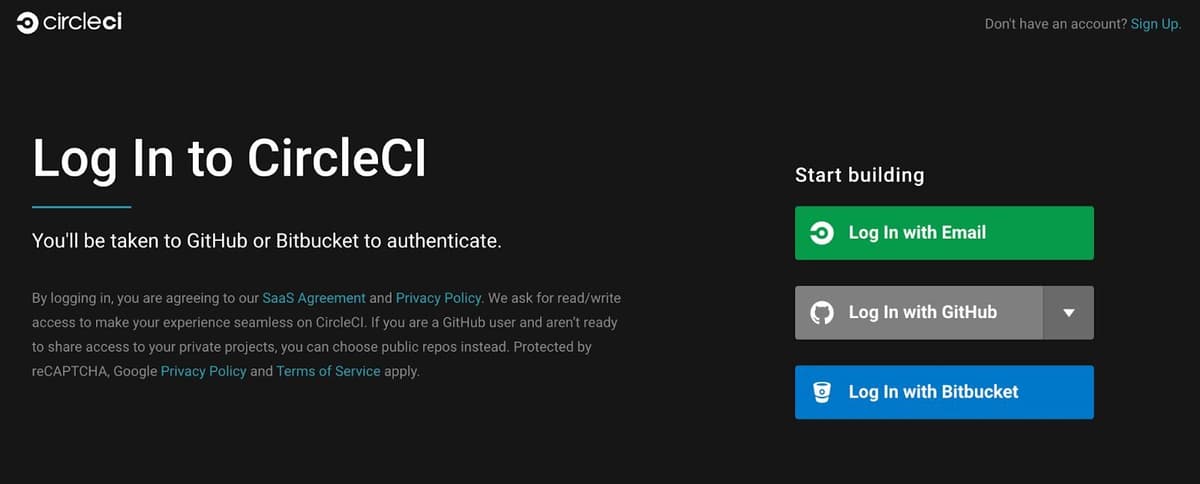 CircleCI login page with GitHub authentication option