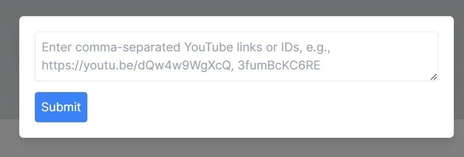 User interface for uploading YouTube videos via URL or ID