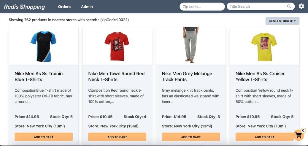 E-commerce app dashboard with product list