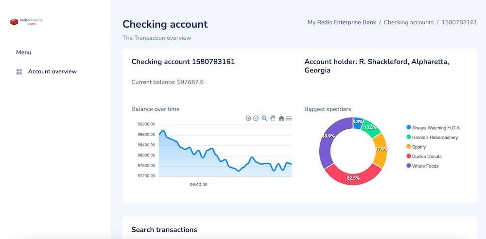 Mobile banking dashboard showing recent transactions and account balance