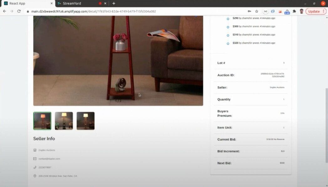 Viewing personal bidding history in the application
