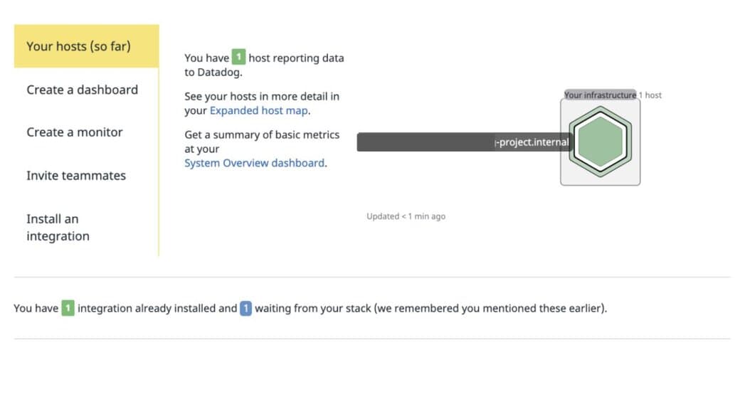 Viewing the host reporting data directly in the Datadog interface