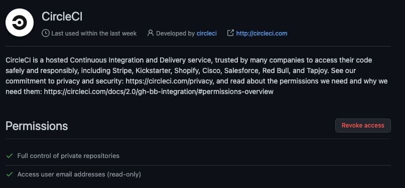 GitHub authorization request for CircleCI