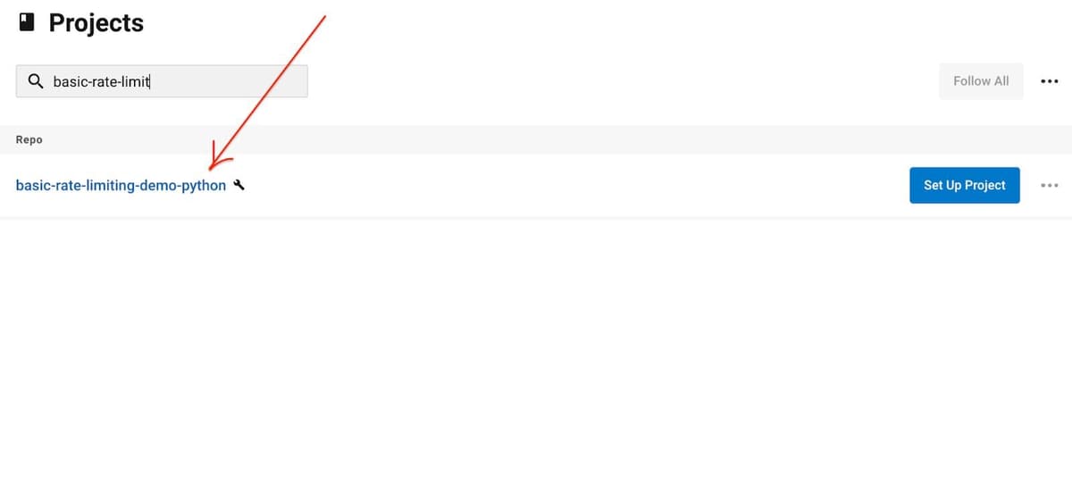 Selecting a GitHub repository to set up in CircleCI