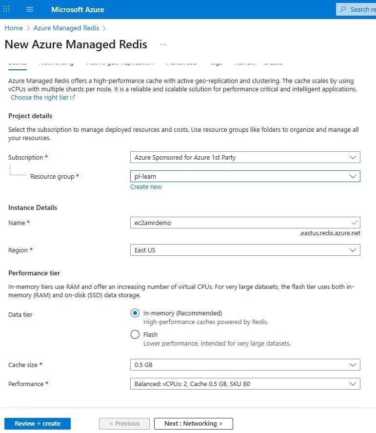Sizing your Azure Managed Redis instance based on dataset size
