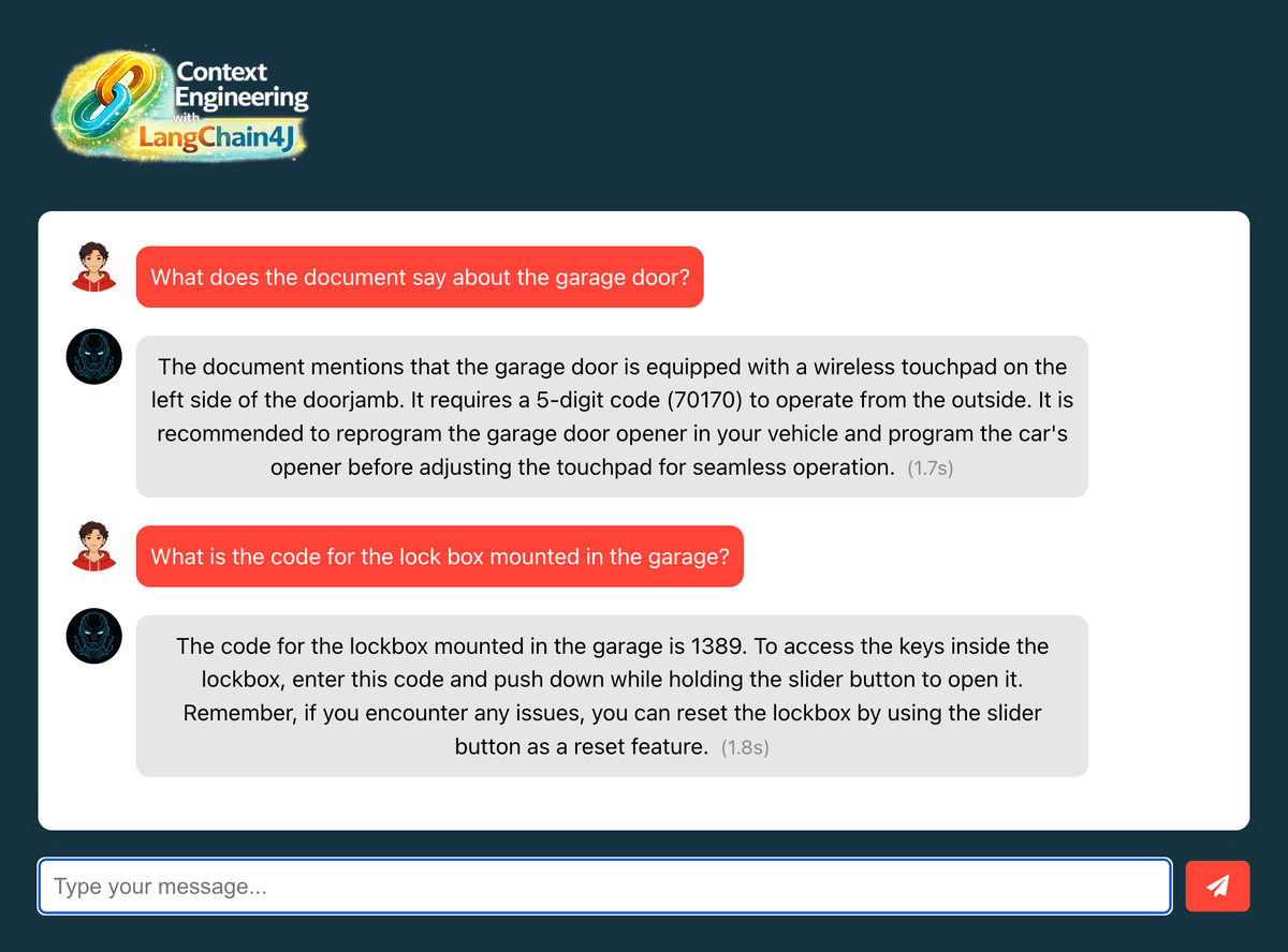 Chat response using RAG with document context