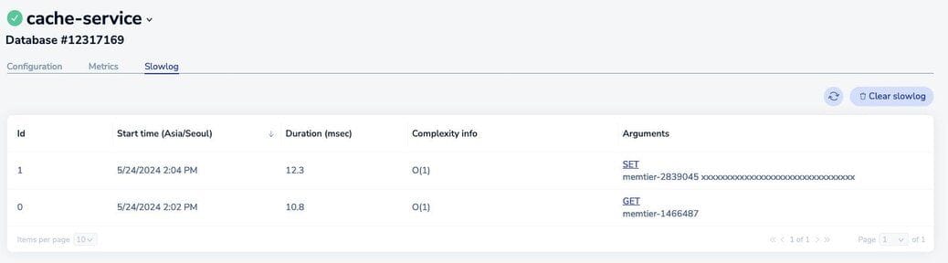 Figure 14. Redis Cloud dashboard showing slow database operations