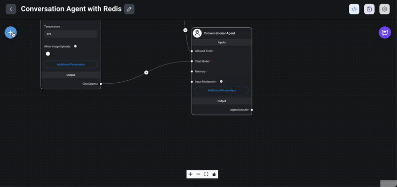 Dragging the Redis Backed Chat Memory node into the workspace