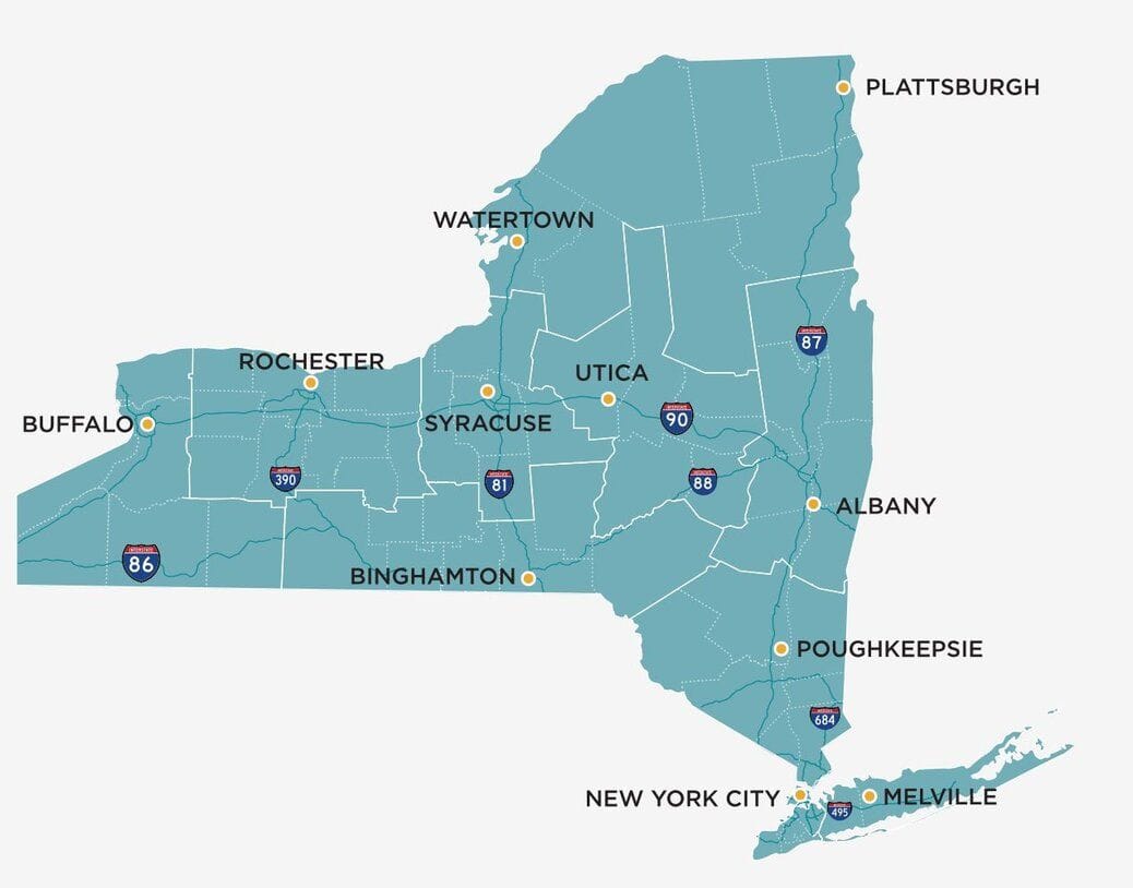 Map of store locations in the New York region