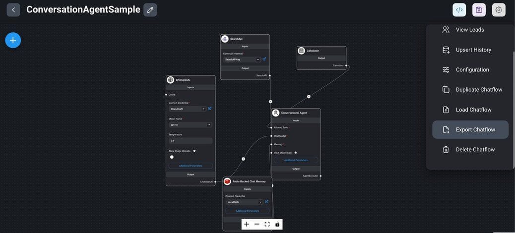 Exporting a chatflow as a JSON file from Flowise settings