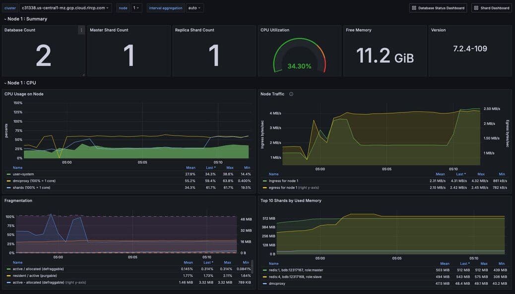 Figure 1. Dashboard showing relevant statistics for a Node