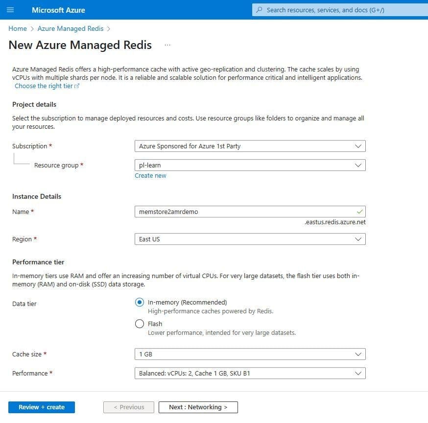 Memorystore to Azure Managed Redis (AMR) Redis
