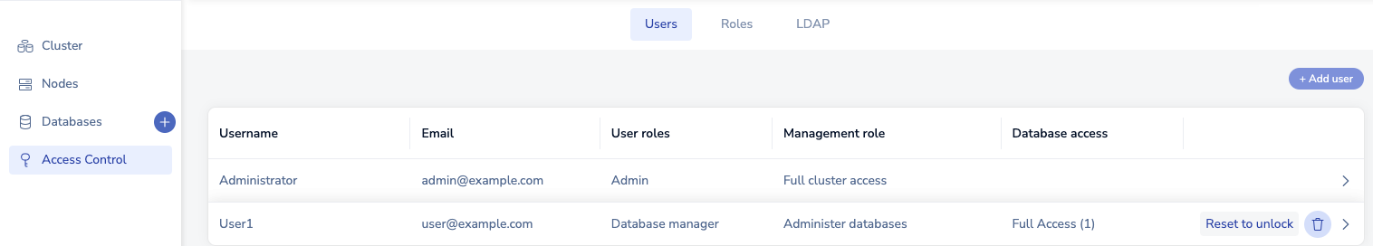 Reset to unlock button appears when you point to a locked user in the list