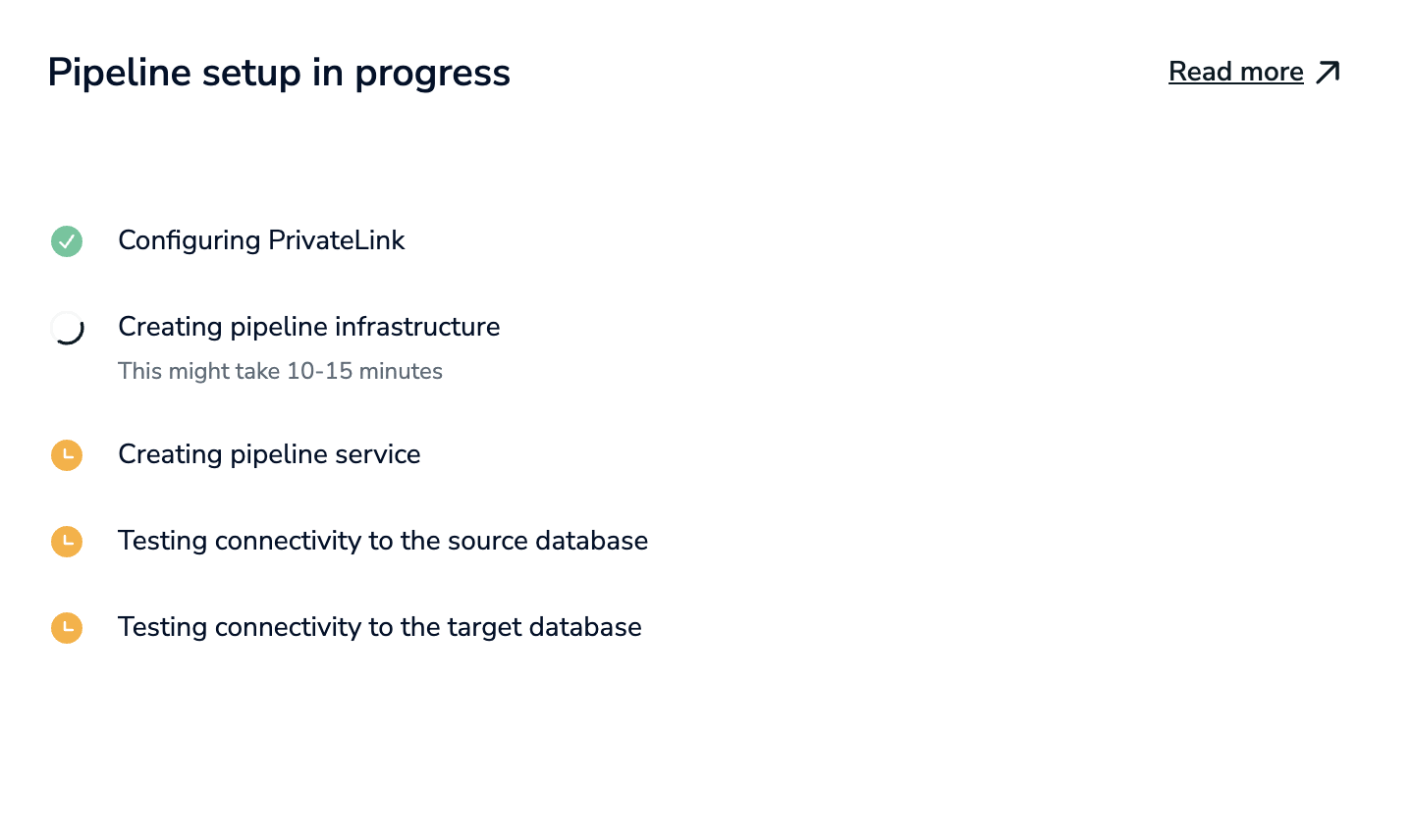 The Pipeline setup in progress screen.