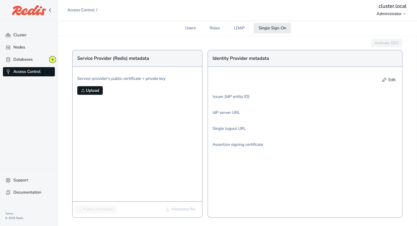 The single sign-on configuration screen.