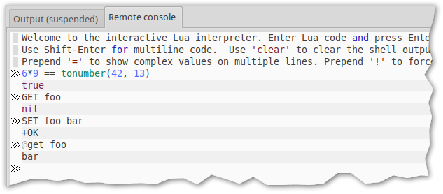 ZeroBrane Studio's remote Redis console