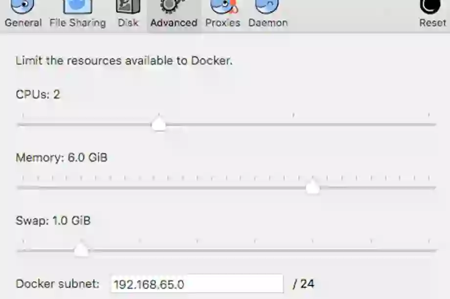 Docker Memory Preferences Advanced